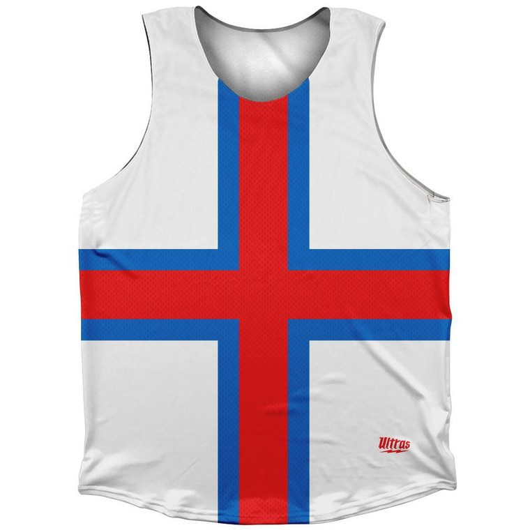 Faroe Islands Country Flag Athletic Tank Top Made in USA - White Red