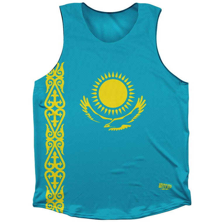 Kazakhstan Country Flag Athletic Tank Top Made in USA - Blue Yellow