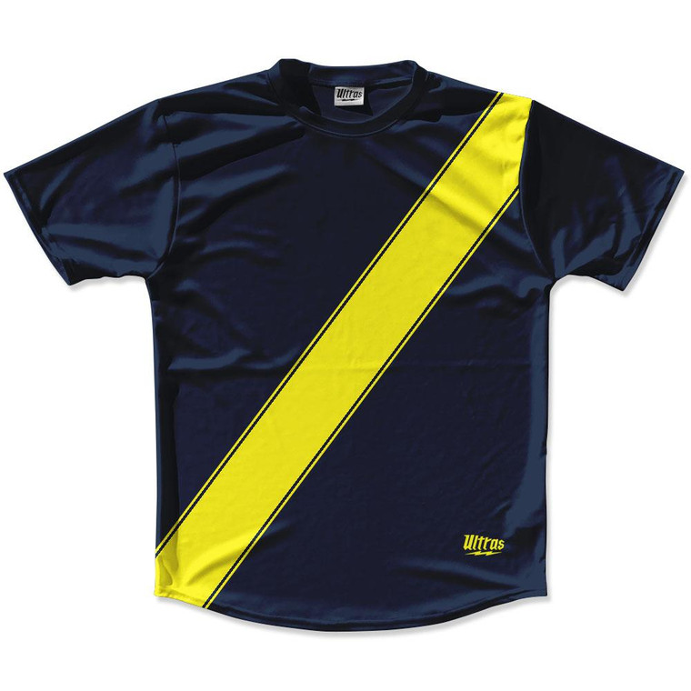 Navy Blue & Canary Yellow Sash Running Shirt Made in USA - Navy Blue & Canary Yellow
