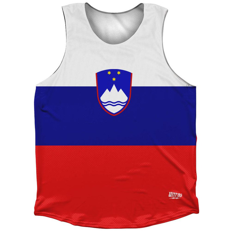 Slovenia Country Flag Athletic Tank Top Made in USA-Blue Red