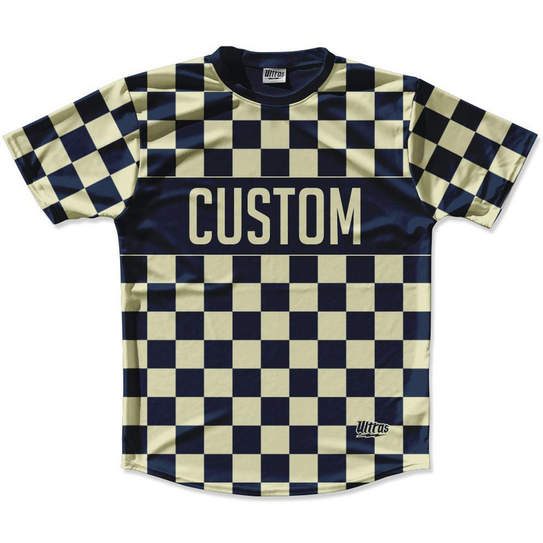 Navy Blue & Vegas Gold Custom Checkerboard Running Shirt Made in USA - Navy Blue & Vegas Gold