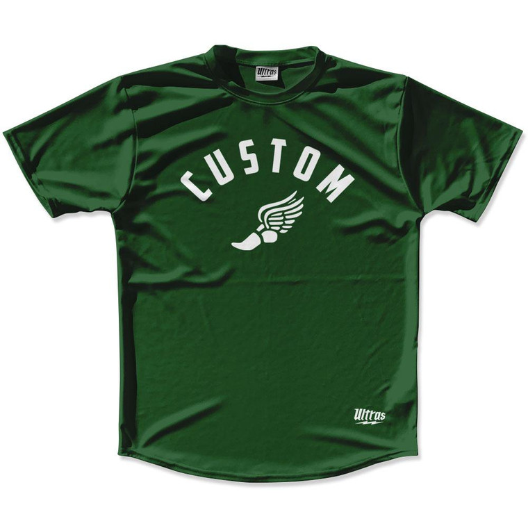 Hunter Green & White Custom Track Wings Running Shirt Made in USA - Hunter Green & White