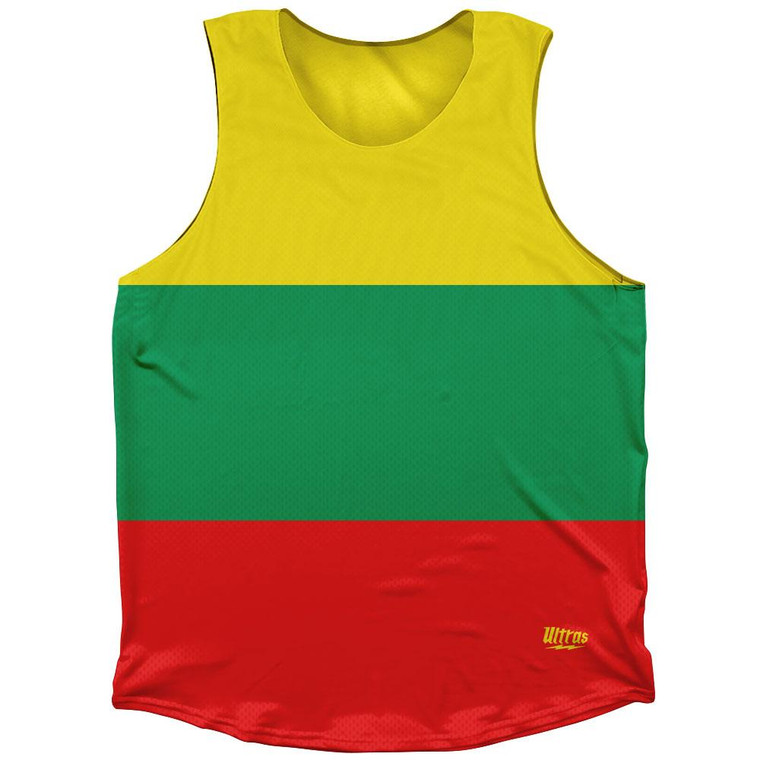 Lithuania Country Flag Athletic Tank Top Made in USA - Yellow Green