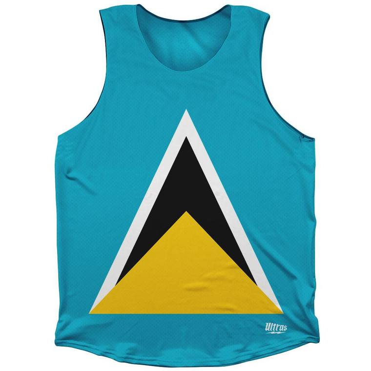 Saint Lucia Country Flag Athletic Tank Top Made in USA-Blue Black