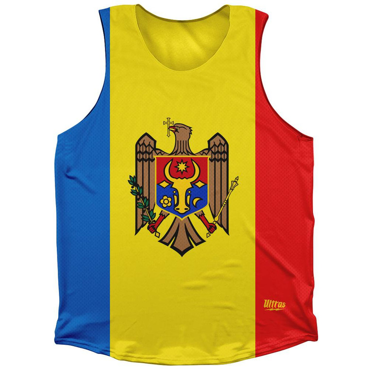 Moldova Country Flag Athletic Tank Top Made in USA - Yellow Red