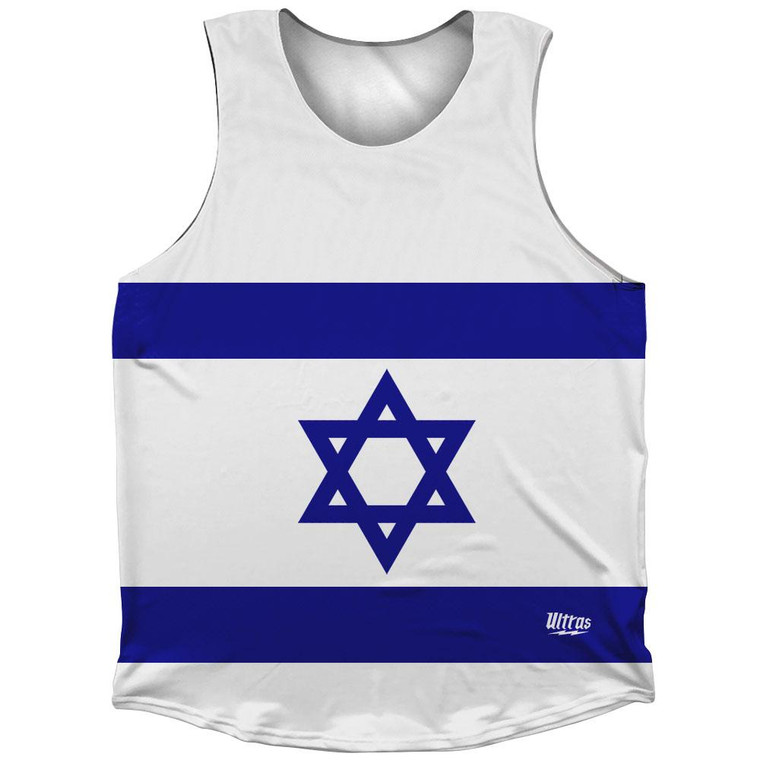 Israel Country Flag Athletic Tank Top Made in USA - White Blue