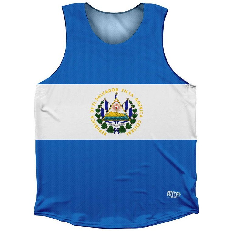 El Salvador Country Flag Athletic Tank Top Made in USA - White Blue