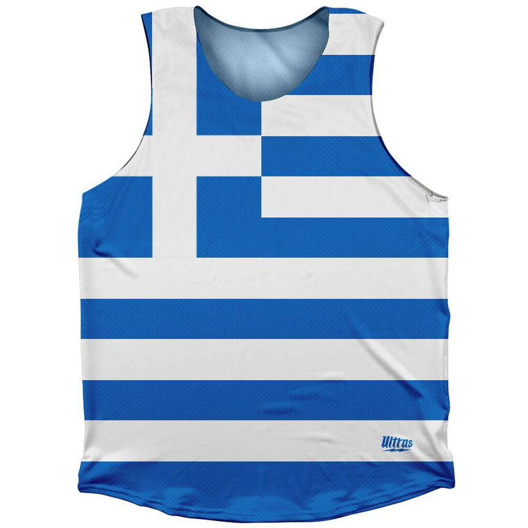 Greece Country Flag Athletic Tank Top Made in USA - White Blue