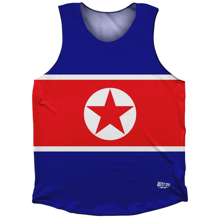 North Korea Country Flag Athletic Tank Top Made in USA - Blue Red