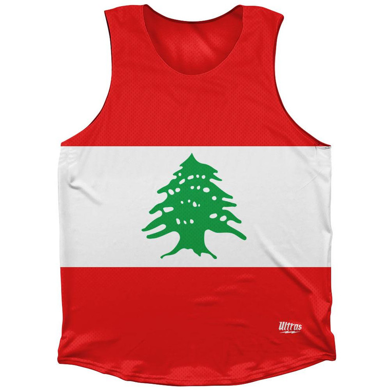 Lebanon Country Flag Athletic Tank Top Made in USA - White Red