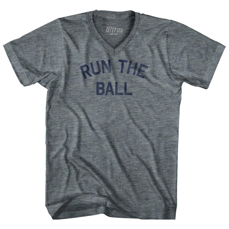 Run The Ball Adult Tri-Blend V-Neck Womens Junior Cut T-Shirt - Athletic Grey