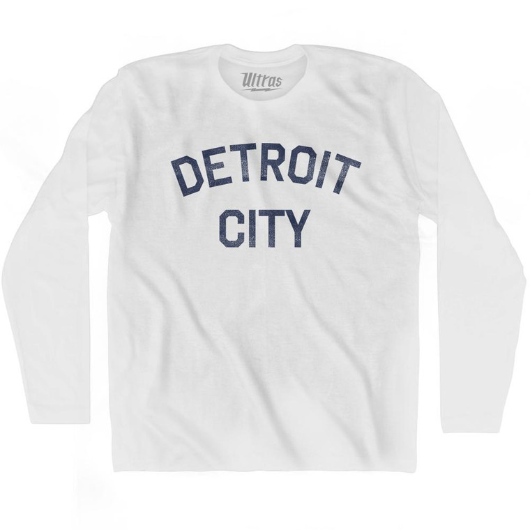 Detroit City Adult Cotton Long Sleeve T-Shirt - White