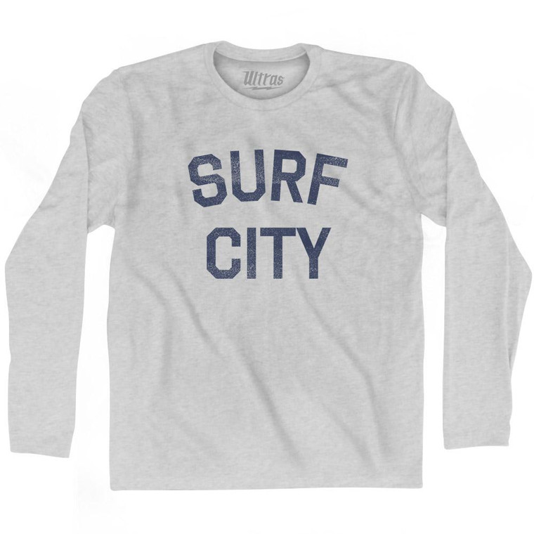 North Carolina Surf City Adult Cotton Long Sleeve Vintage T-shirt - Grey Heather