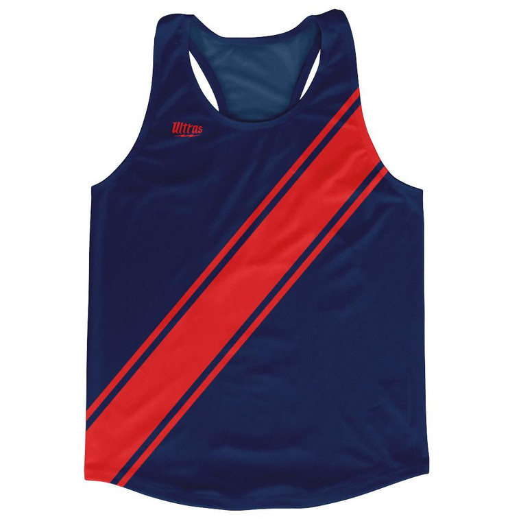 Navy Blue & Red Sash Running Tank Top Racerback Track & Cross Country Singlet Jersey Made In USA - Navy Blue & Red