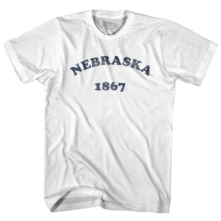 Nebraska State 1867 Adult Cotton Vintage T-shirt - White