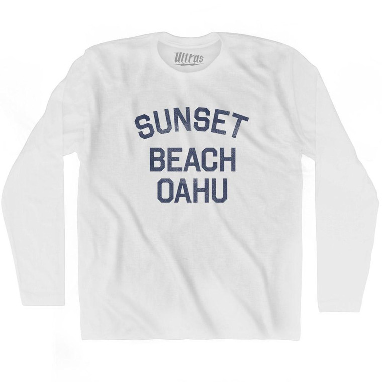 Hawaii Sunset Beach Oahu Adult Cotton Long Sleeve Vintage T-shirt-White