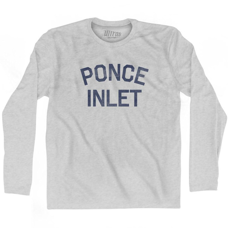 Florida Ponce Inlet Adult Cotton Long Sleeve Vintage T-shirt-Grey Heather
