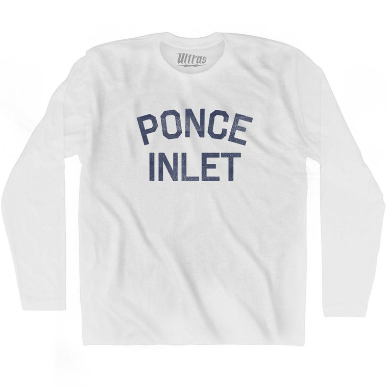 Florida Ponce Inlet Adult Cotton Long Sleeve Vintage T-shirt - White
