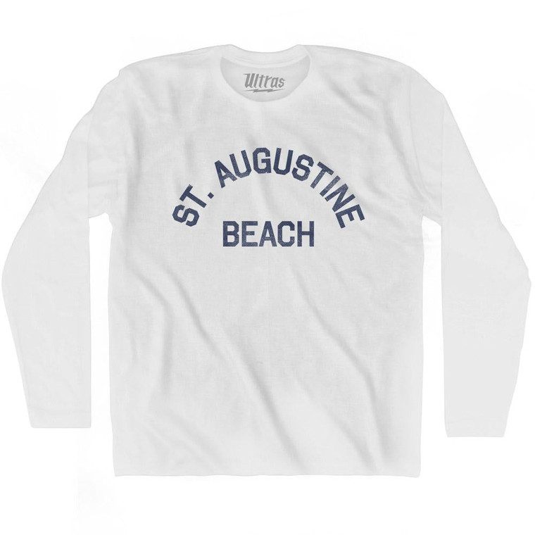 Florida St. Augustine Beach Adult Cotton Long Sleeve Vintage T-shirt-White