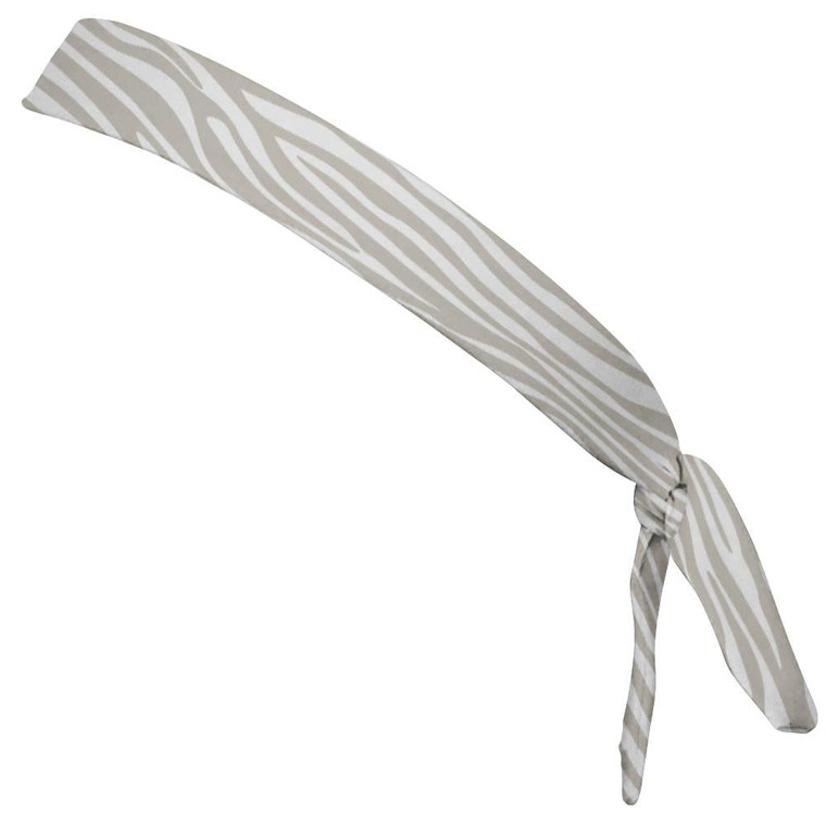 Zebra Cool Grey & White Elastic Tie Running Fitness Skinny Headbands Made In USA - Grey White