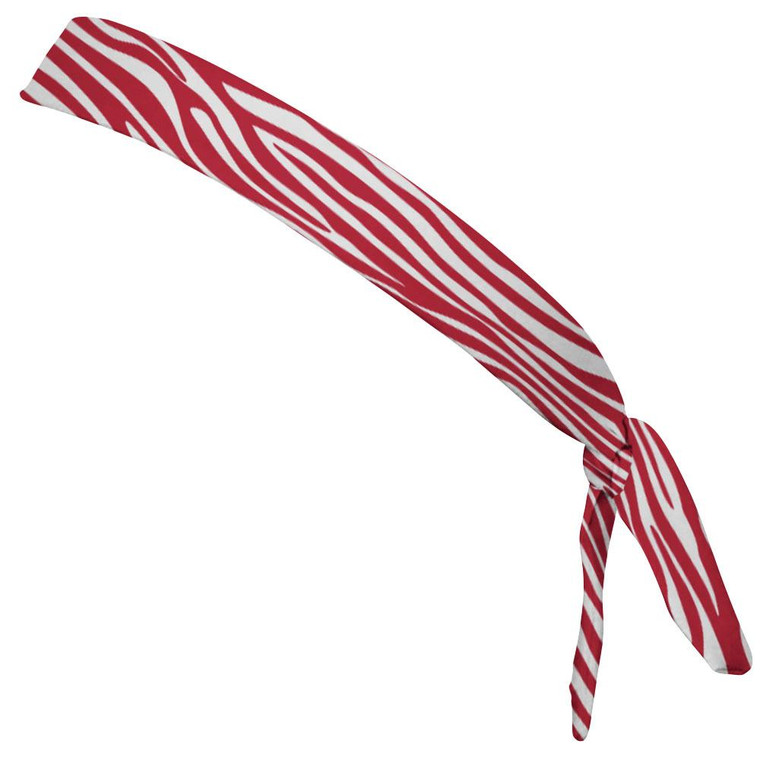 Zebra Dark Red & White Elastic Tie Running Fitness Skinny Headbands Made In USA - Red White