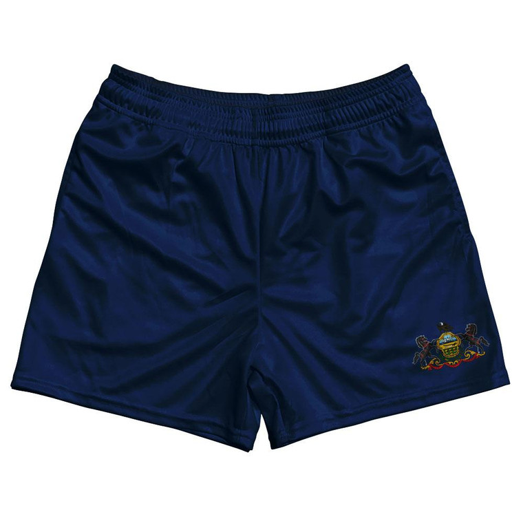 Pennsylvania State Flag Rugby Gym Short 5 Inch Inseam With Pockets Made In USA - Royal Blue
