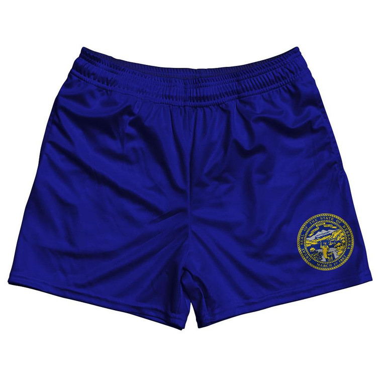 Nebraska State Flag Rugby Gym Short 5 Inch Inseam With Pockets Made In USA-Royal Blue