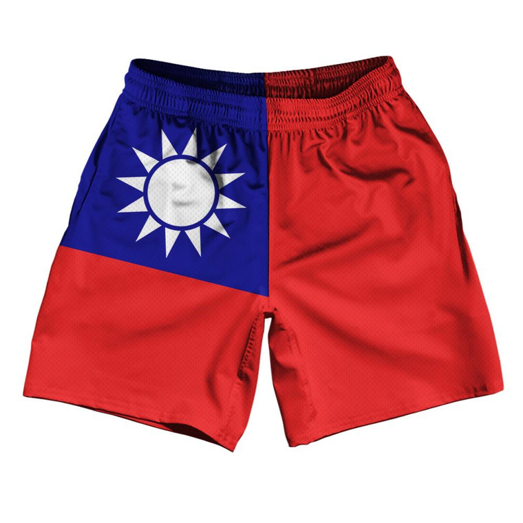 Taiwan Country Flag Athletic Running Fitness Exercise Shorts 7" Inseam Made In USA - Red Blue
