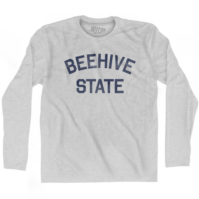 Utah Beehive State Nickname Adult Cotton Long Sleeve T-shirt - Grey Heather