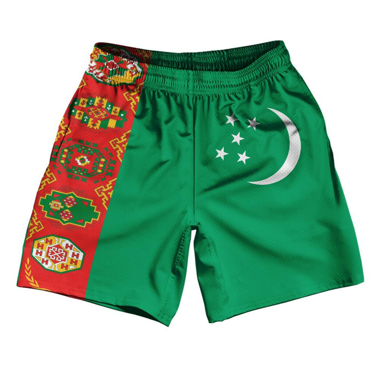 Turkmenistan Country Flag Athletic Running Fitness Exercise Shorts 7" Inseam Made In USA - Green
