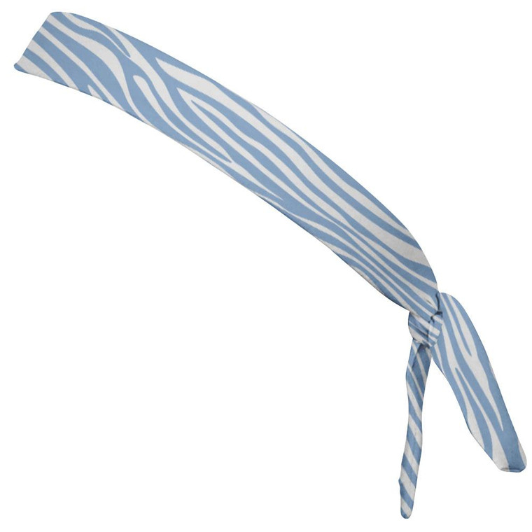 Zebra Blue Carolina & White Elastic Tie Running Fitness Skinny Headbands Made In USA - Blue White