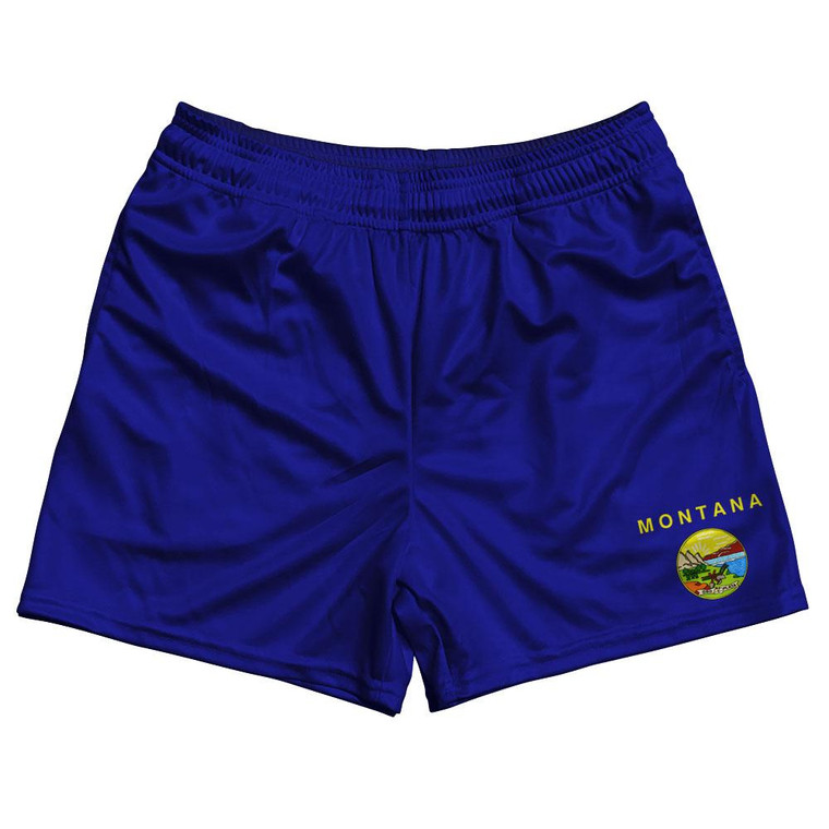 Montana State Flag Rugby Gym Short 5 Inch Inseam With Pockets Made In USA - Royal Blue
