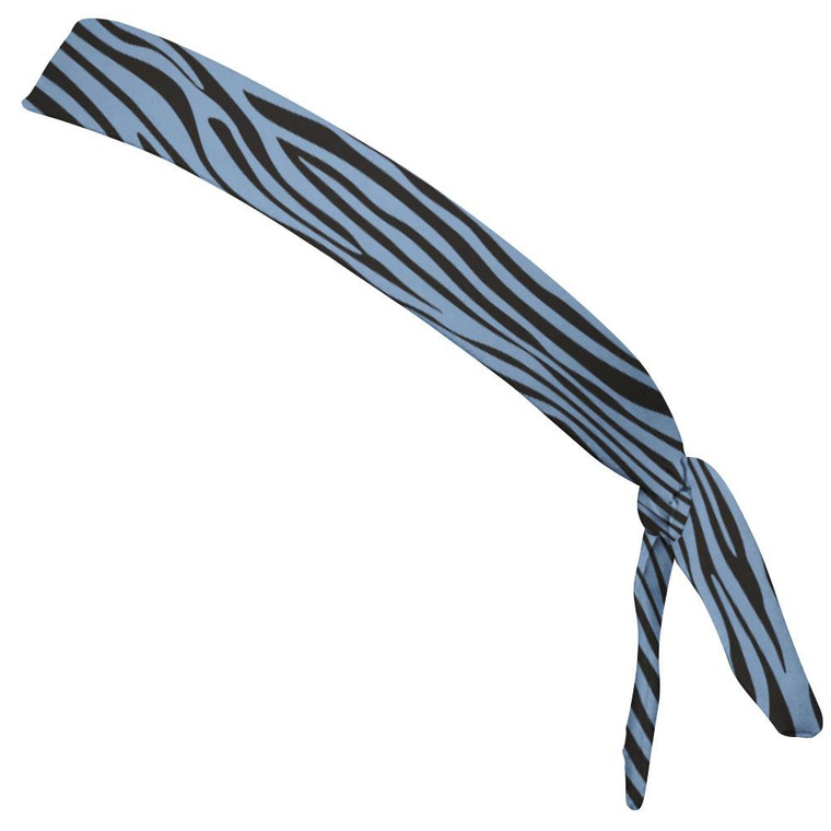 Zebra Blue Carolina & Black Elastic Tie Running Fitness Skinny Headbands Made In USA - Blue Black
