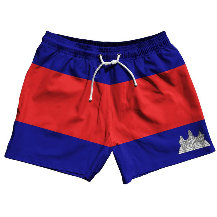 Cambodia Country Flag 5" Swim Shorts Made in USA-Red Blue