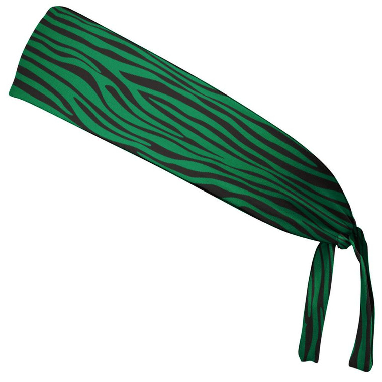 Zebra Kelly Green & Black Elastic Tie Running Fitness Headbands Made In USA-Green Black