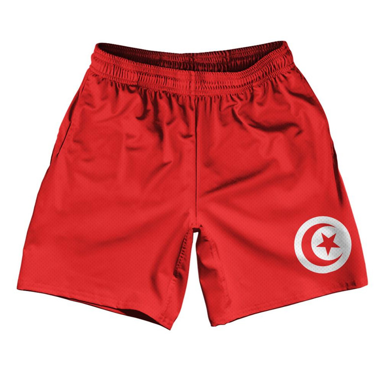 Tunisia Country Flag Athletic Running Fitness Exercise Shorts 7" Inseam Made In USA-Red
