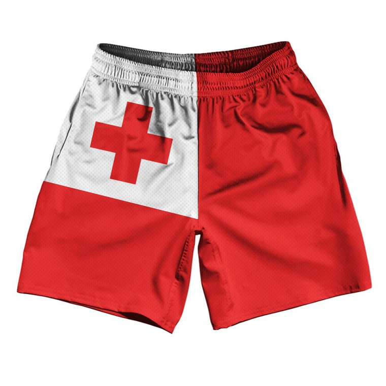 Tonga Country Flag Athletic Running Fitness Exercise Shorts 7" Inseam Made In USA - White Red