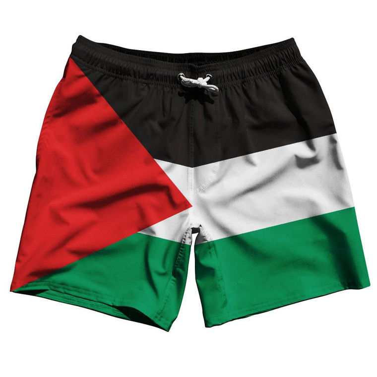 Palestine Country Flag 7.5" Swim Shorts Made in USA - Black White Green