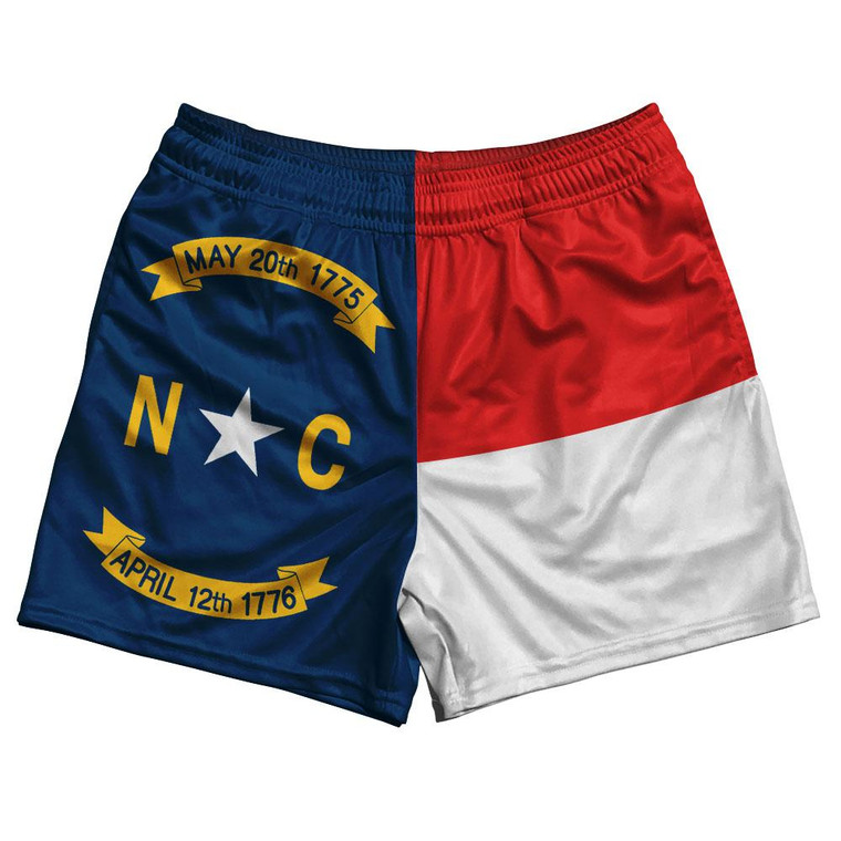 North Carolina State Flag Rugby Gym Short 5 Inch Inseam With Pockets Made In USA-White Red