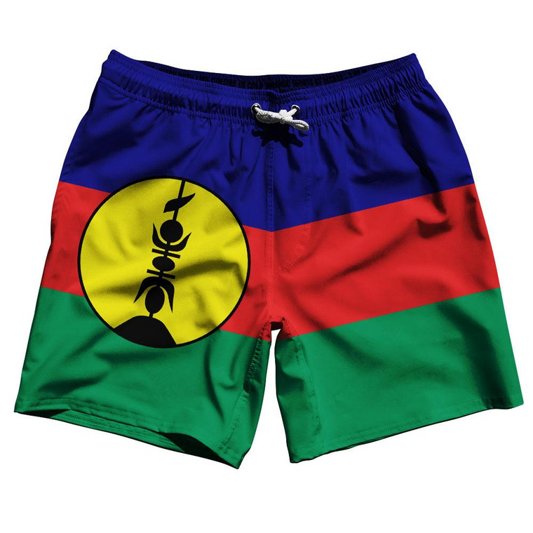 New Caledonia Country Flag 7.5" Swim Shorts Made in USA - Red Blue Green