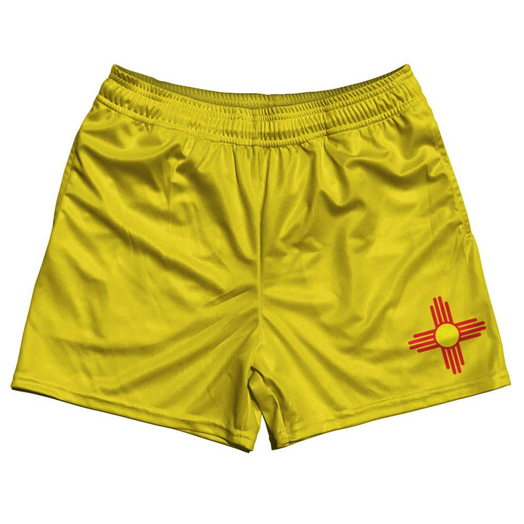 New Mexico State Flag Rugby Gym Short 5 Inch Inseam With Pockets Made In USA - Yellow