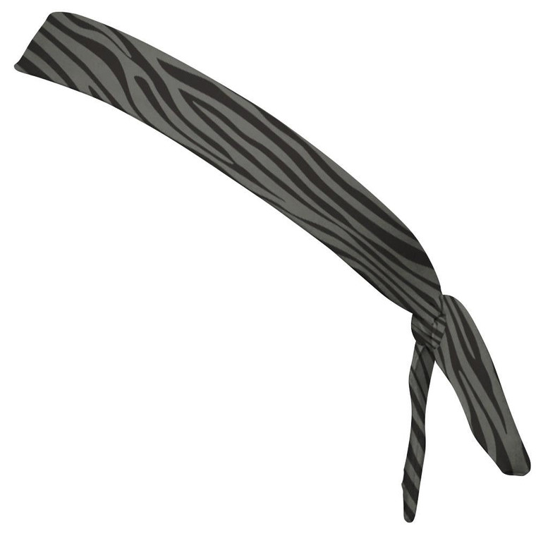 Zebra Dark Grey & Black Elastic Tie Running Fitness Skinny Headbands Made In USA - Grey Black