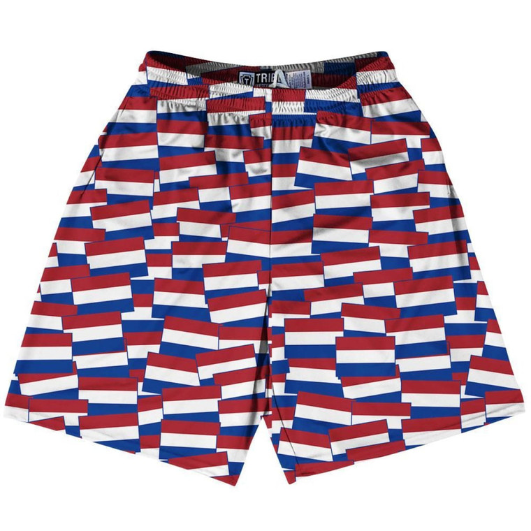 Tribe Netherlands Party Flags Lacrosse Shorts Made in USA-Maroon Blue