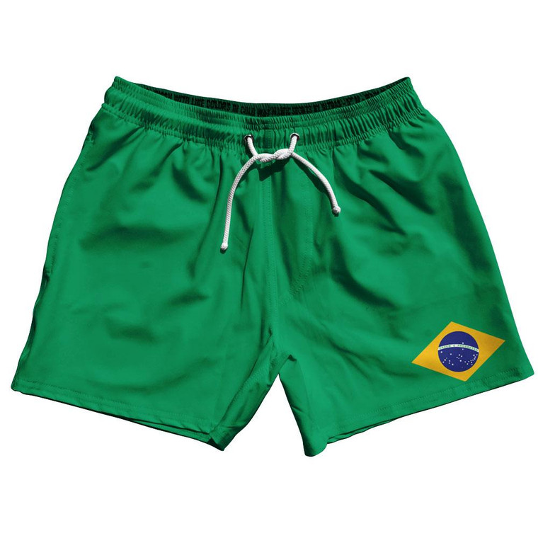 Brazil Country Flag 5" Swim Shorts Made in USA - Green Yellow