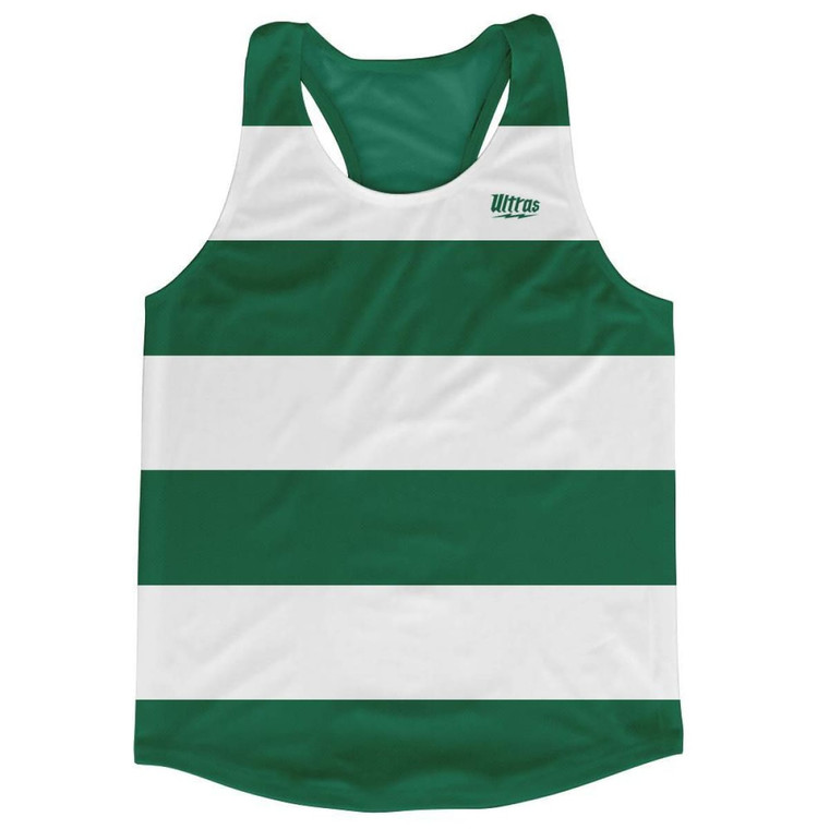 Hunter Green & White Striped Running Tank Top Racerback Track and Cross Country Singlet Jersey Made In USA-Hunter Green & White
