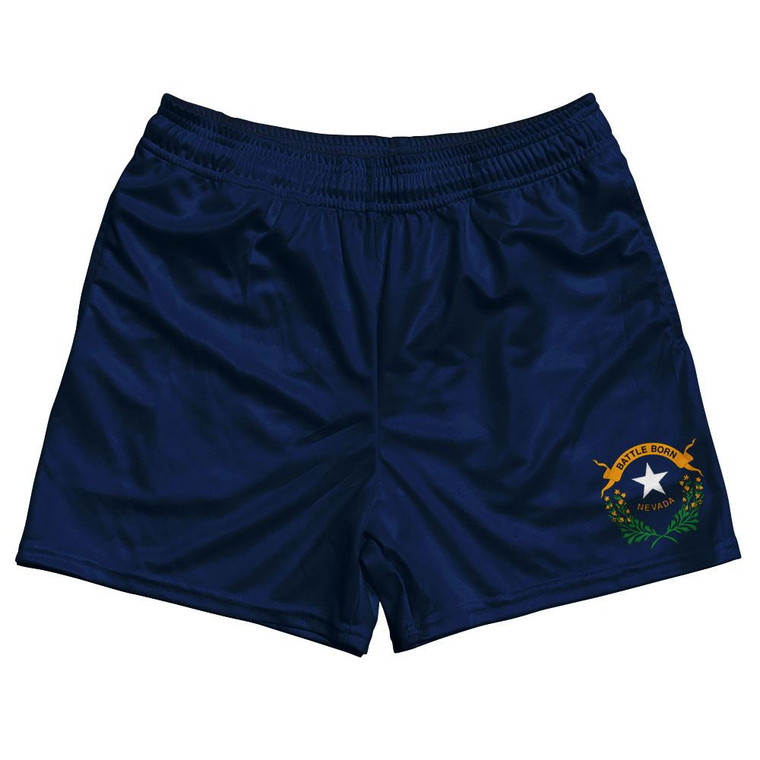 Nevada State Flag Rugby Gym Short 5 Inch Inseam With Pockets Made In USA - Royal Blue