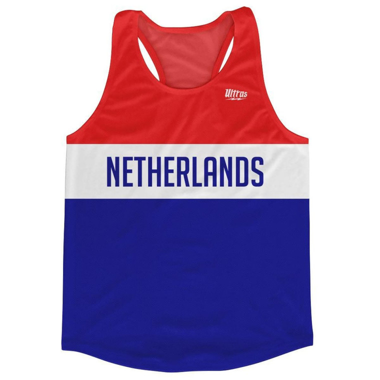 Netherlands Country Finish Line Running Tank Top Racerback Track and Cross Country Singlet Jersey Made In USA - Red White Blue