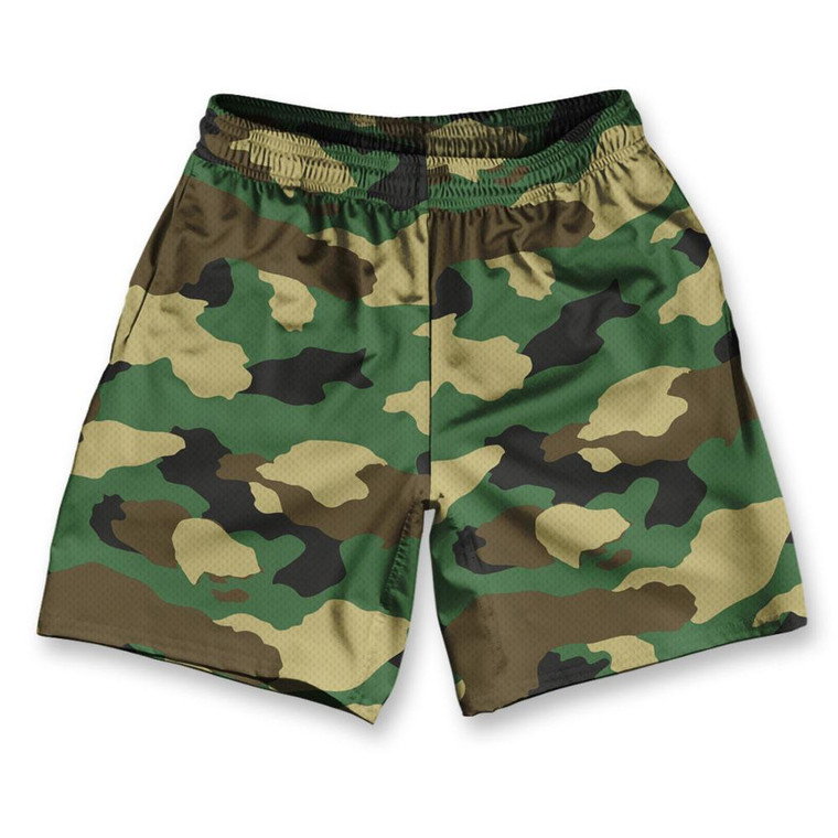 Army Camo Athletic Running Fitness Exercise Shorts 7" Inseam Made in USA - Camo Green