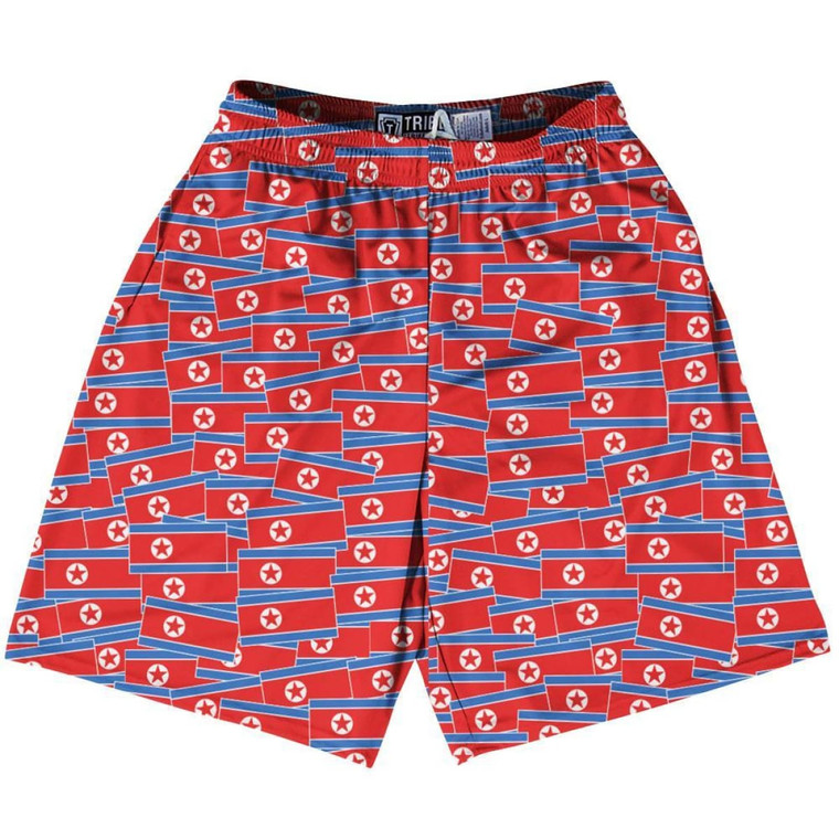 Tribe North Korea Party Flags Lacrosse Shorts Made in USA - Red