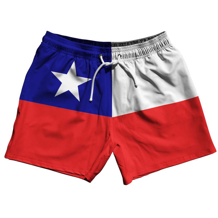 Chile Country Flag 5" Swim Shorts Made in USA - White Blue Red